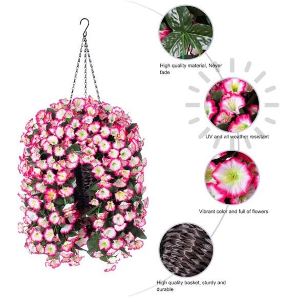 Artificial Hanging Flowers in Basket Fake Plant for Outside, Silk - Picture 4 of 8
